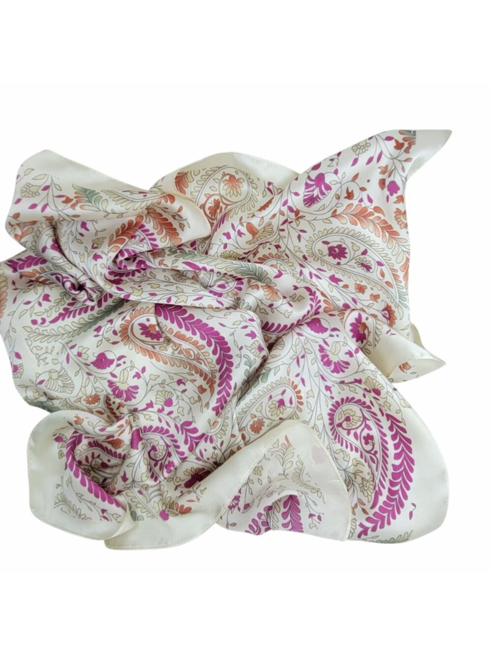 ✨Luxury Elegant Bandana Square Scarf Silky Satin Beige Wrap Stylish Floral Hiyab - Picture 3 of 5